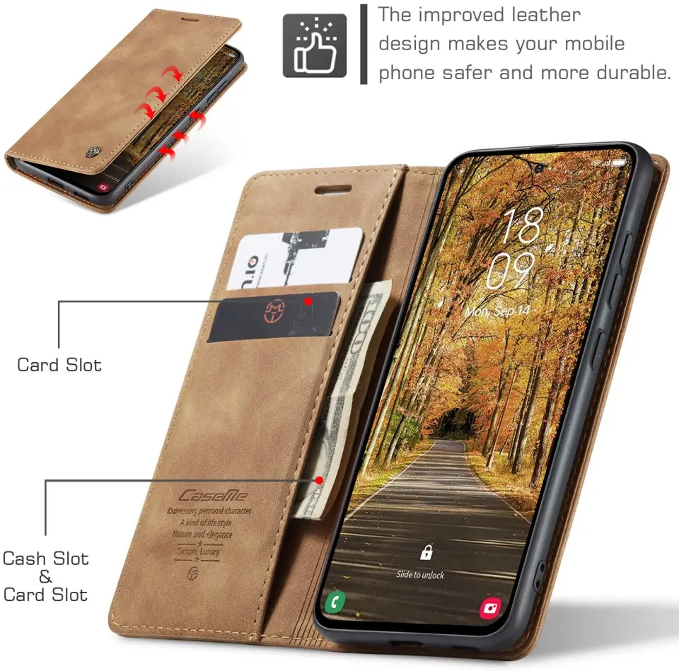 CaseMe 013 Samsung Galaxy S25 Edge Hoesje Book Case met Standaard Bruin afbeelding 5