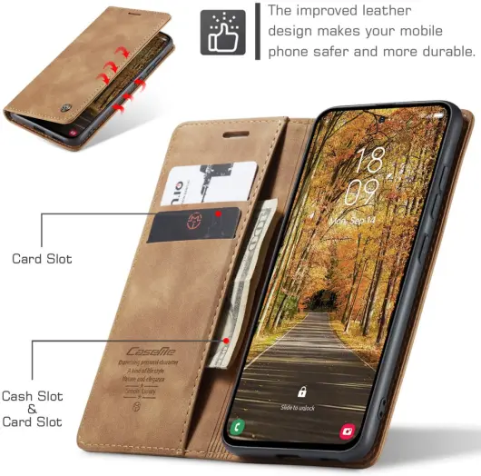 CaseMe 013 Samsung Galaxy S25 Edge Hoesje Book Case met Standaard Bruin afbeelding 5