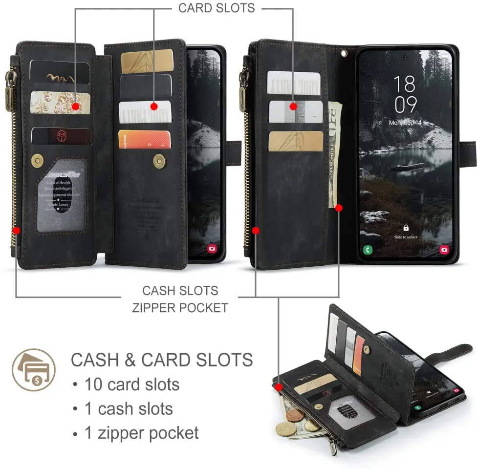 CaseMe C30 Samsung Galaxy S25 Edge Hoesje Pasjeshouder Book Case Zwart afbeelding 3