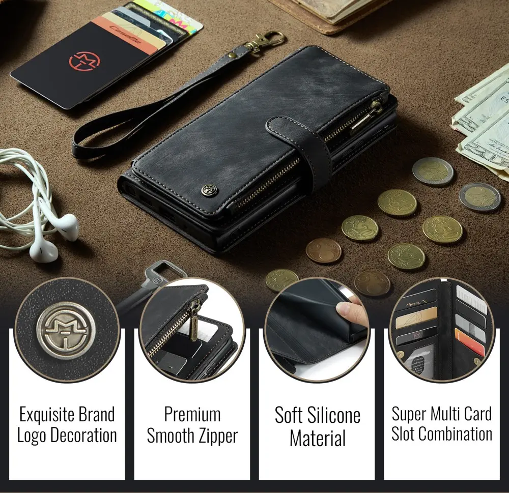 CaseMe C30 Samsung Galaxy S25 Edge Hoesje Pasjeshouder Book Case Zwart afbeelding 7