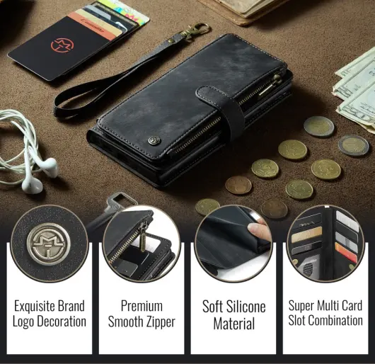 CaseMe C30 Samsung Galaxy S25 Edge Hoesje Pasjeshouder Book Case Zwart afbeelding 7