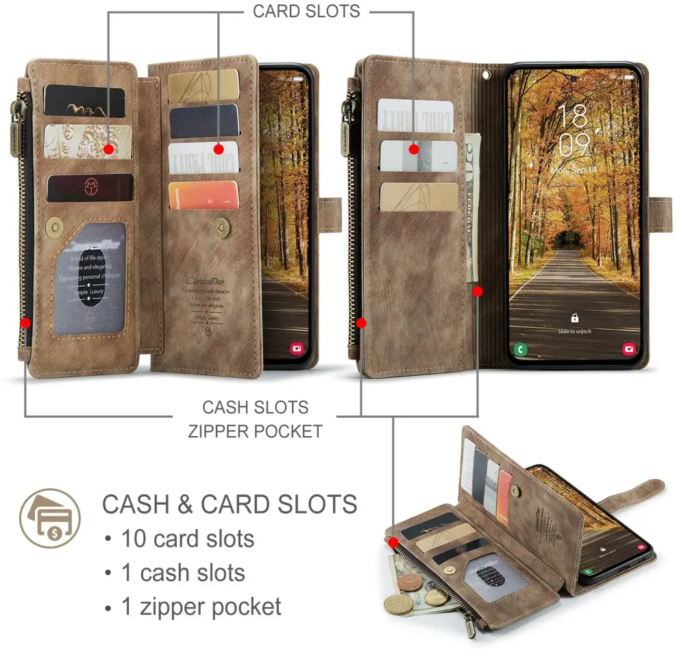 CaseMe C30 Samsung Galaxy S25 Edge Hoesje Pasjeshouder Book Case Bruin afbeelding 3