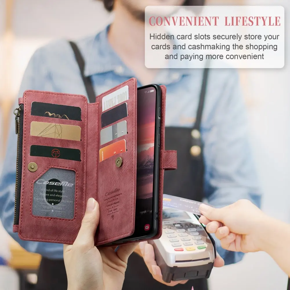 CaseMe C30 Samsung Galaxy S25 Edge Hoesje Pasjeshouder Book Case Rood afbeelding 5