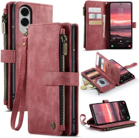 CaseMe C30 Samsung Galaxy S25 Edge Hoesje Pasjeshouder Book Case Rood afbeelding 2