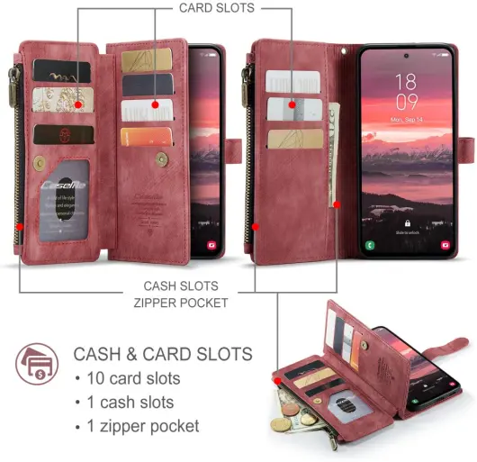 CaseMe C30 Samsung Galaxy S25 Edge Hoesje Pasjeshouder Book Case Rood afbeelding 3