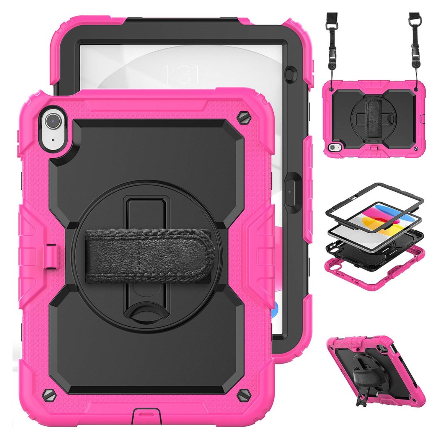 Apple iPad 11 (2025) / 10.9 (2022) Hoes met Screen Protector en Handriem Roze afbeelding 2