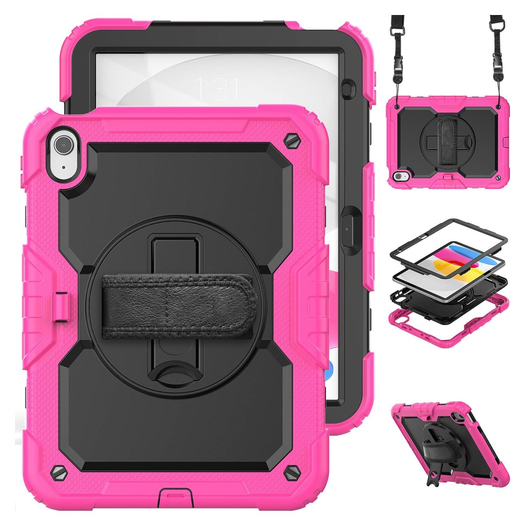 Apple iPad 11 (2025) / 10.9 (2022) Hoes met Screen Protector en Handriem Roze afbeelding 2