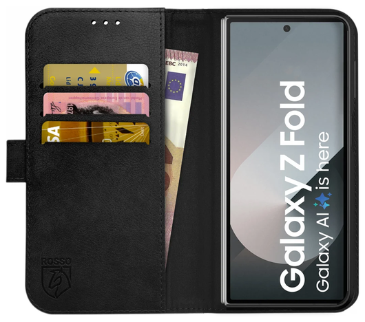 Rosso Deluxe Samsung Galaxy Z Fold 7 Hoesje Echt Leer Book Case Zwart afbeelding 1