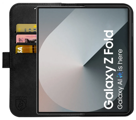 Rosso Deluxe Samsung Galaxy Z Fold 7 Hoesje Echt Leer Book Case Zwart afbeelding 2