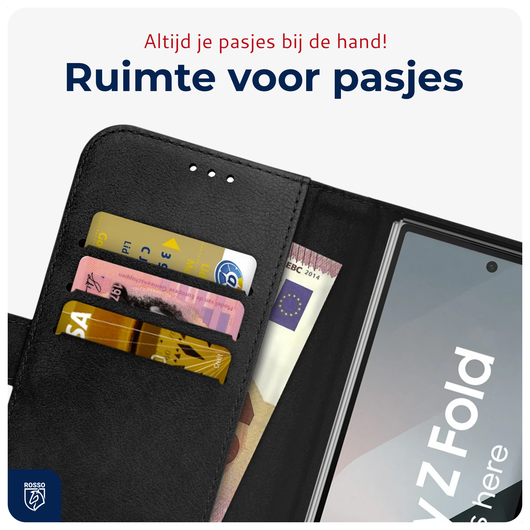 Rosso Deluxe Samsung Galaxy Z Fold 7 Hoesje Echt Leer Book Case Zwart afbeelding 7