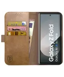 Rosso Deluxe Samsung Galaxy Z Fold 7 Hoesje Echt Leer Book Case Bruin afbeelding
