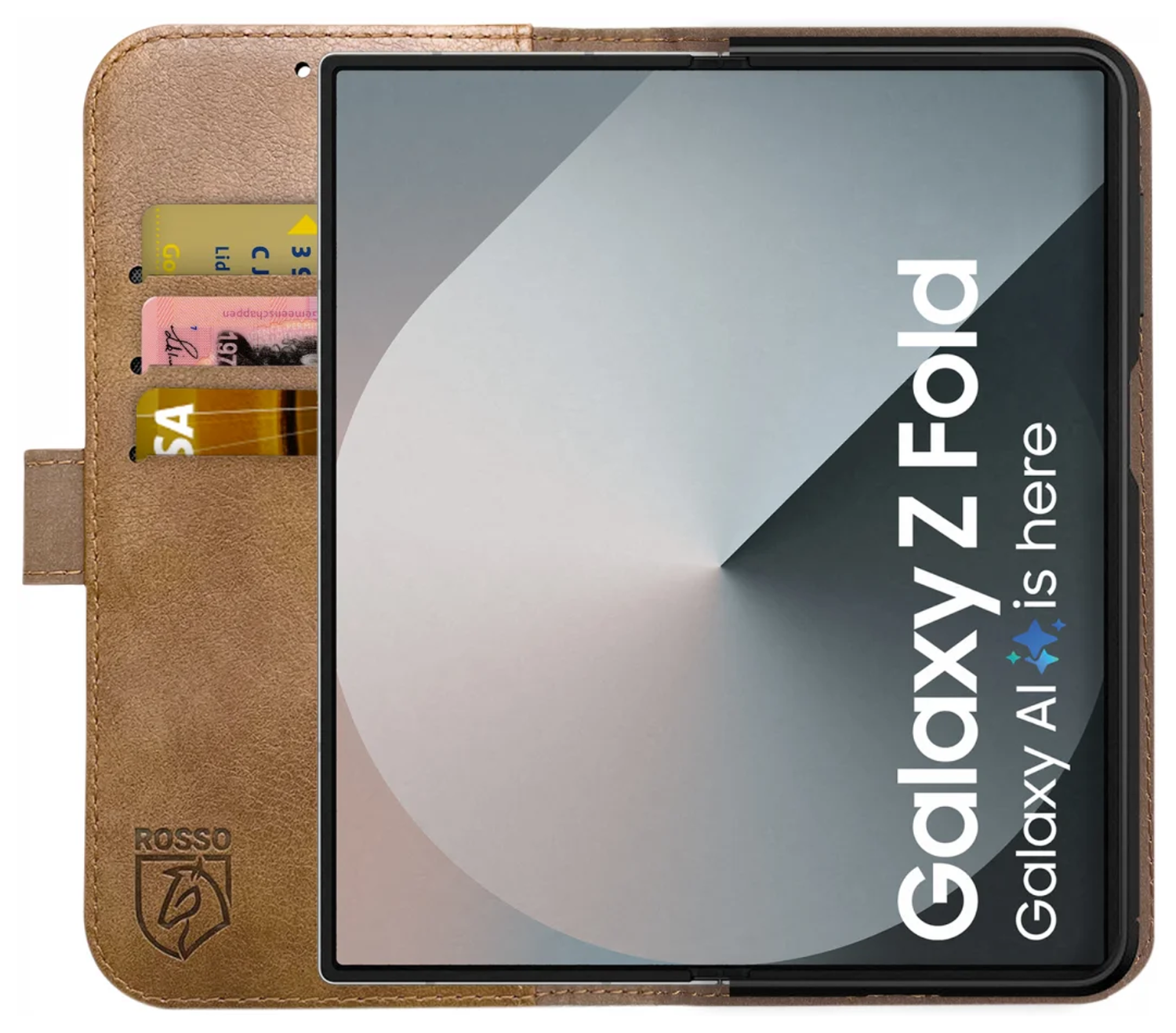Rosso Deluxe Samsung Galaxy Z Fold 7 Hoesje Echt Leer Book Case Bruin afbeelding 2