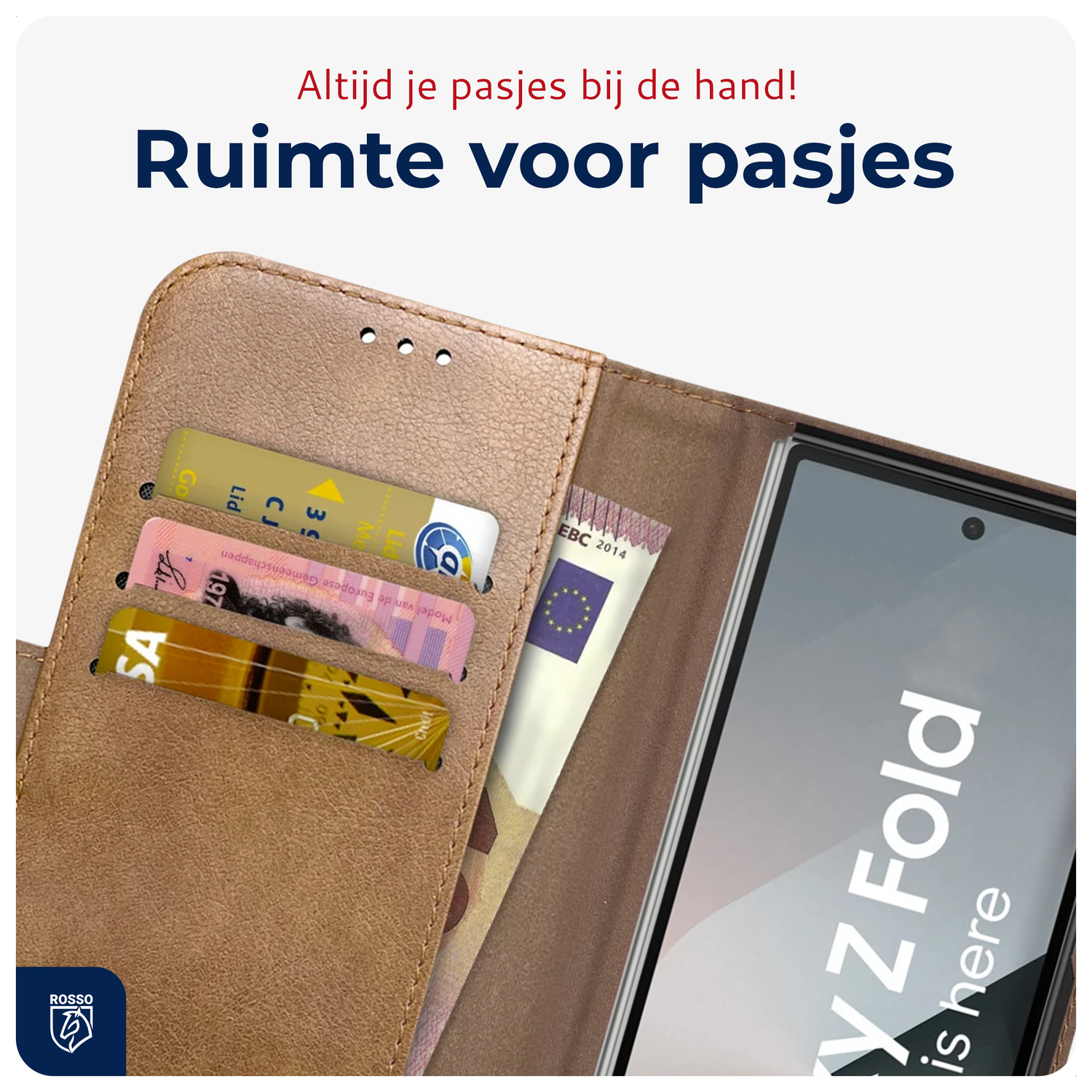 Rosso Deluxe Samsung Galaxy Z Fold 7 Hoesje Echt Leer Book Case Bruin afbeelding 6