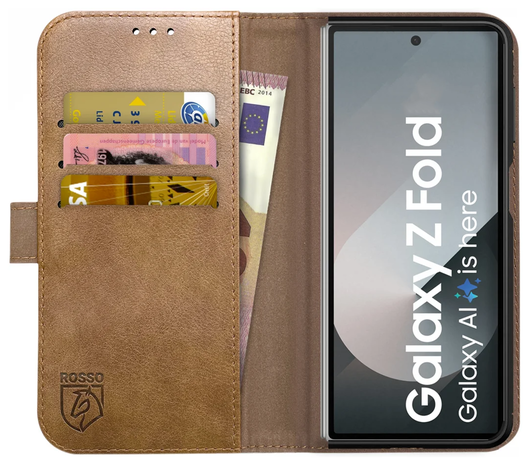 Rosso Deluxe Samsung Galaxy Z Fold 7 Hoesje Echt Leer Book Case Bruin afbeelding 1