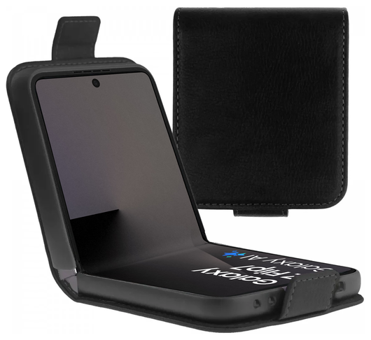 Rosso Deluxe Samsung Galaxy Z Flip 7 Hoesje Echt Leer Book Case Zwart afbeelding 1