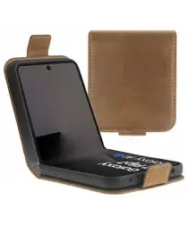 Rosso Deluxe Samsung Galaxy Z Flip 7 Hoesje Echt Leer Book Case Bruin afbeelding