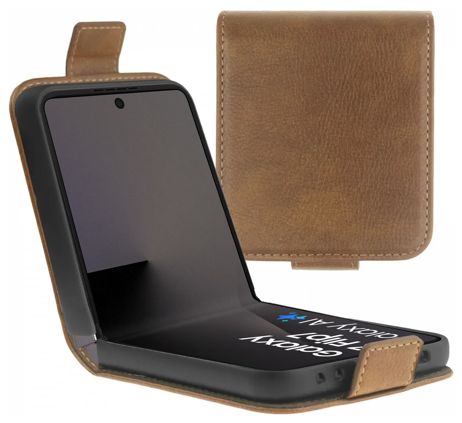 Rosso Deluxe Samsung Galaxy Z Flip 7 Hoesje Echt Leer Book Case Bruin afbeelding 1