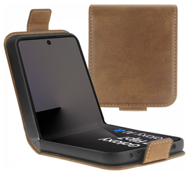 Rosso Deluxe Samsung Galaxy Z Flip 7 Hoesje Echt Leer Book Case Bruin afbeelding