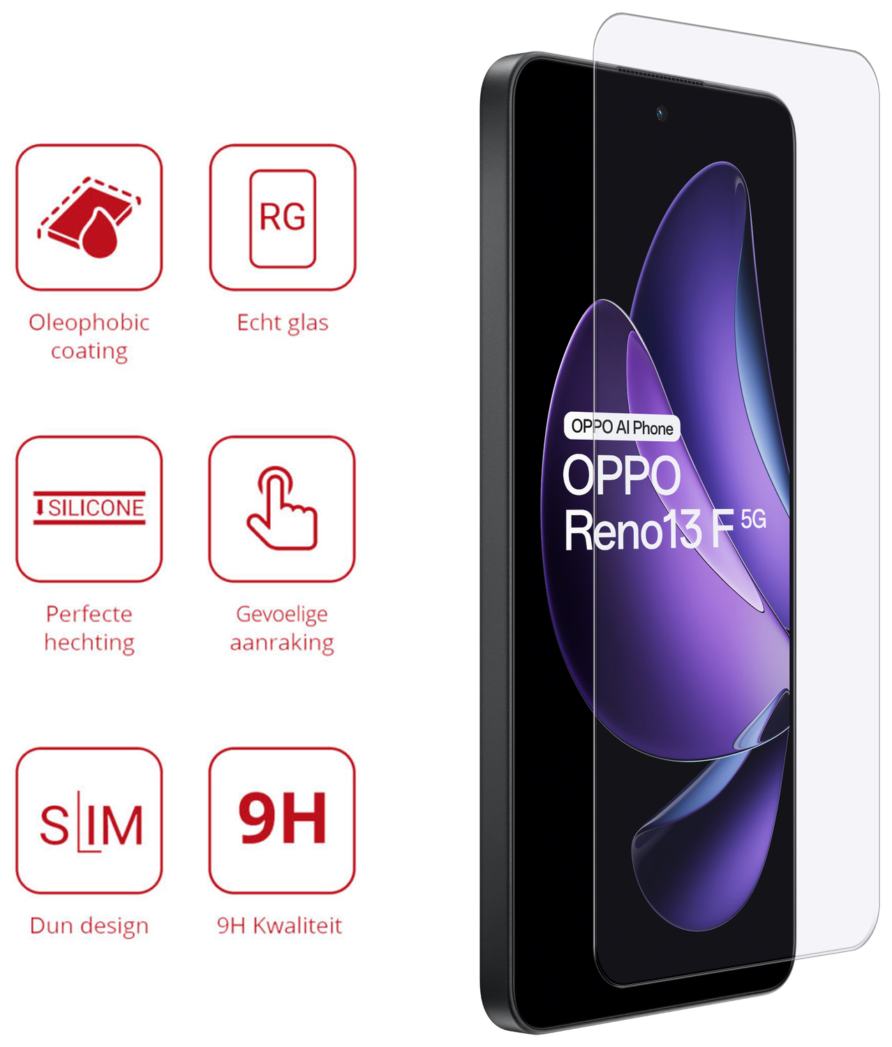 Rosso Oppo Reno 13 F 9H Tempered Glass Screen Protector afbeelding 2