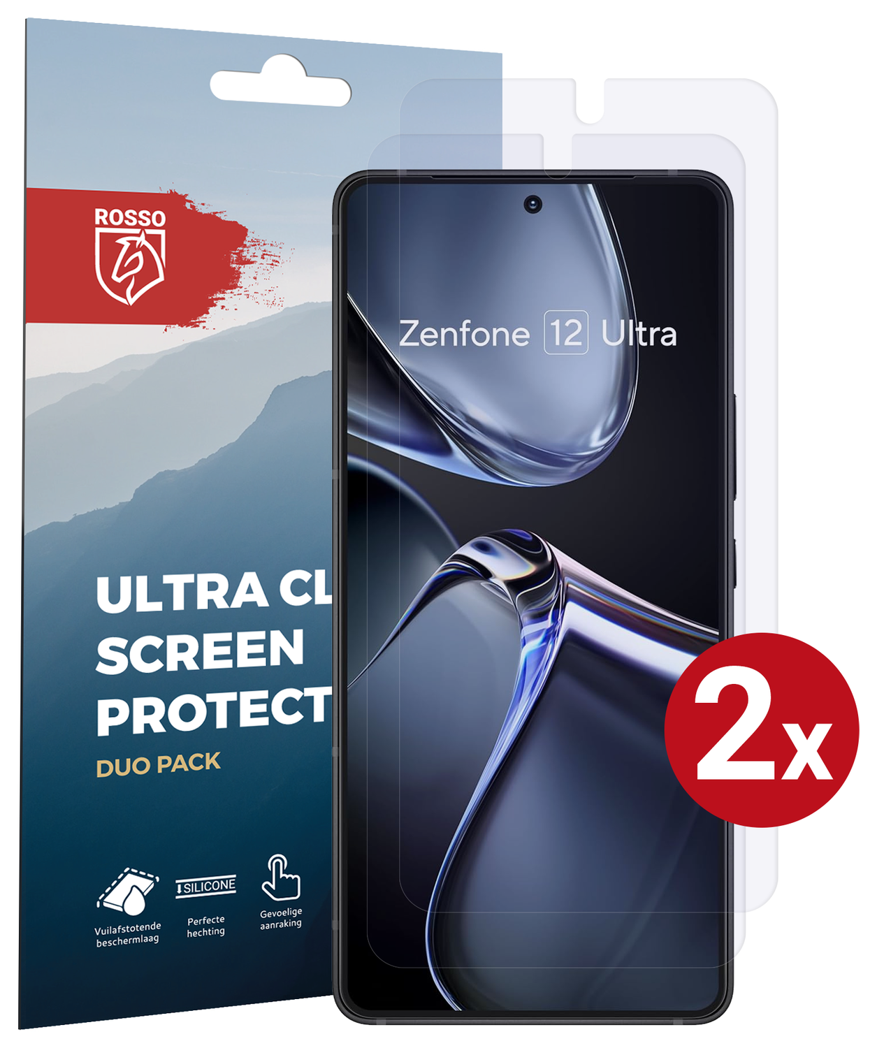 Rosso Asus Zenfone 12 Ultra Screen Protector Case Friendly Folie Duo Pack afbeelding 1