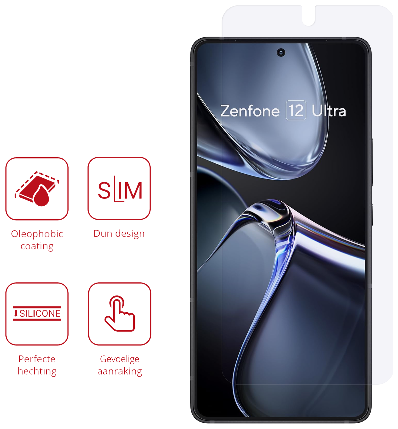 Rosso Asus Zenfone 12 Ultra Screen Protector Case Friendly Folie Duo Pack afbeelding 2