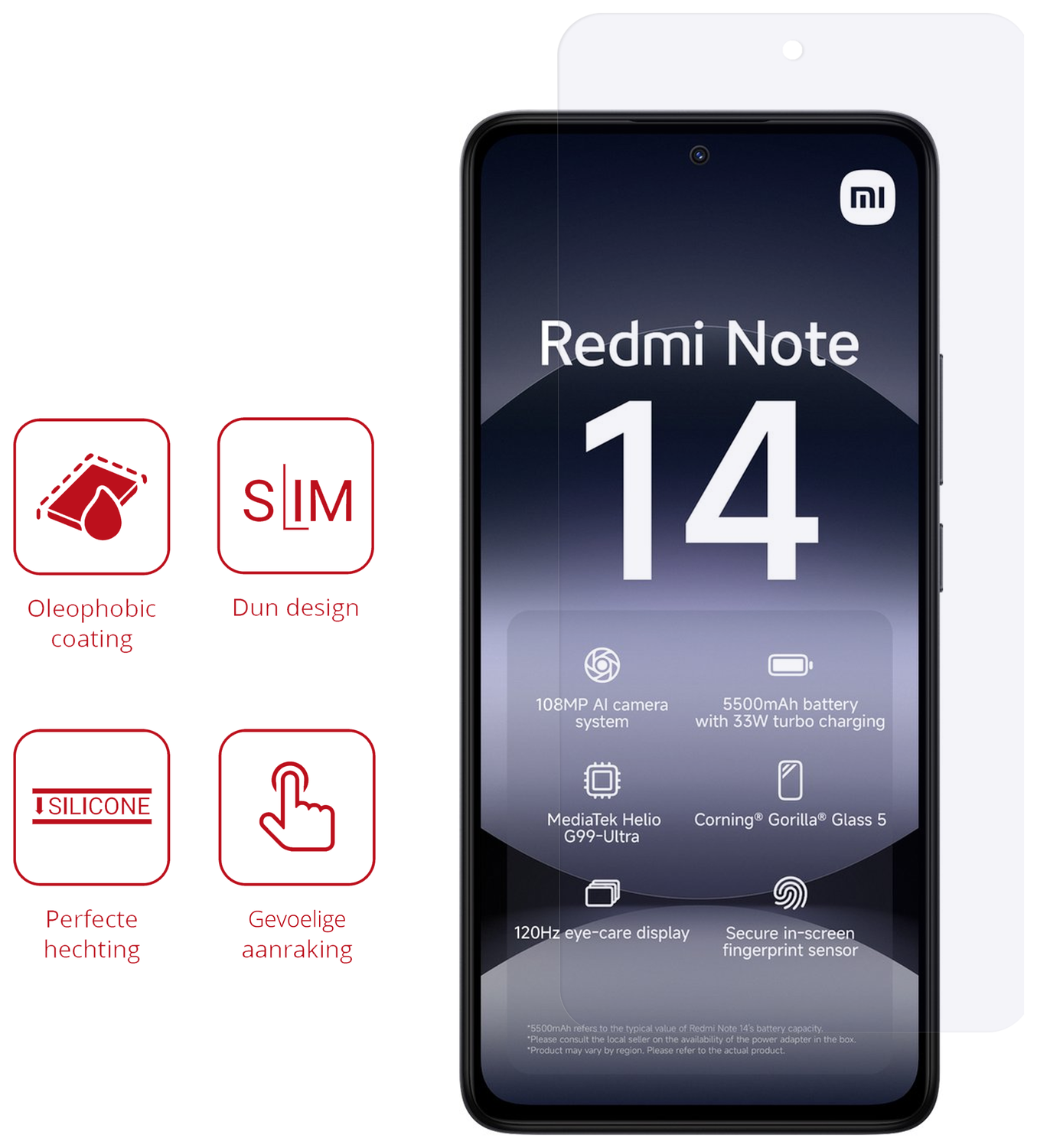 Rosso Xiaomi Redmi Note 14 5G Screen Protector Case Friendly Folie Duo Pack afbeelding 2