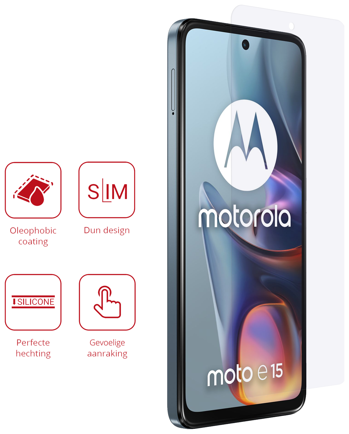 Rosso Motorola Moto E15 Screen Protector Case Friendly Folie Duo Pack afbeelding 2