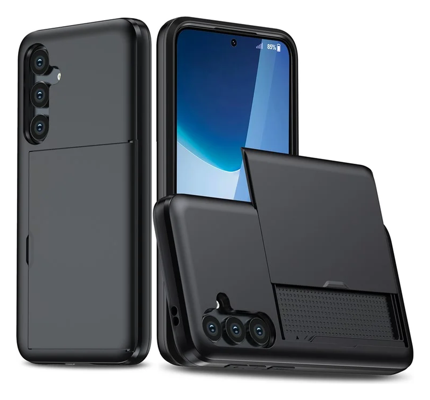 Samsung Galaxy A16 Hoesje met Slider Kaarthouder Back Cover Zwart afbeelding 1