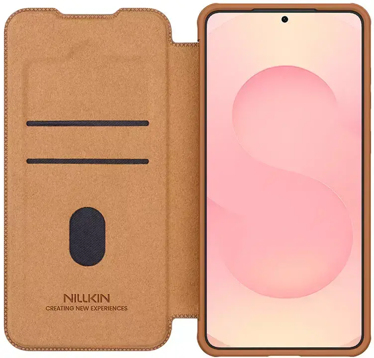 Nillkin Qin Pro Samsung Galaxy S25 Edge Hoesje Book Case met Camera Slider Bruin afbeelding 1