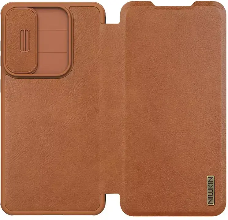 Nillkin Qin Pro Samsung Galaxy S25 Edge Hoesje Book Case met Camera Slider Bruin afbeelding 2