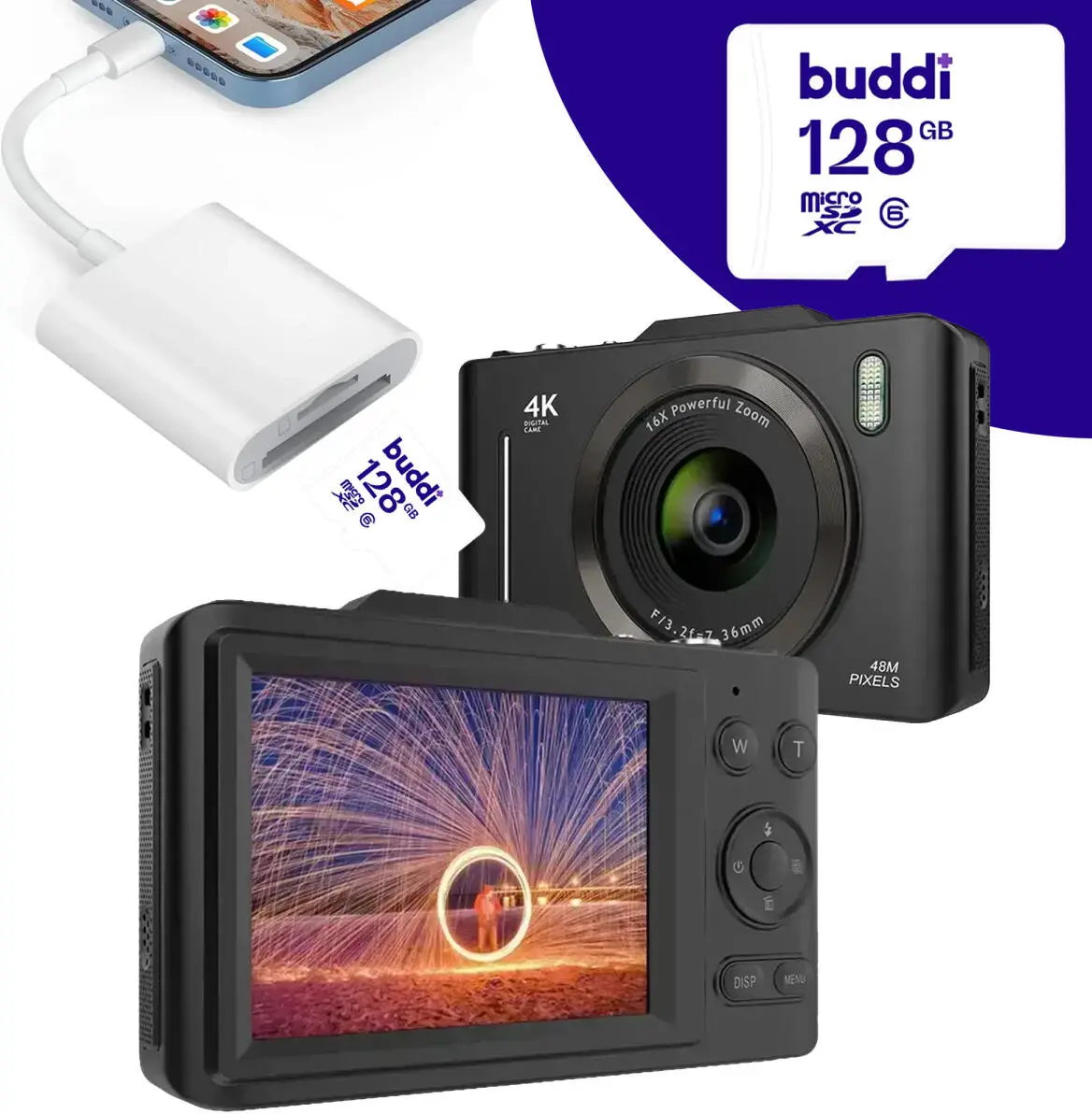 Digitale Camera met 128GB Geheugenkaart en Lightning SD-Kaartlezer afbeelding 1