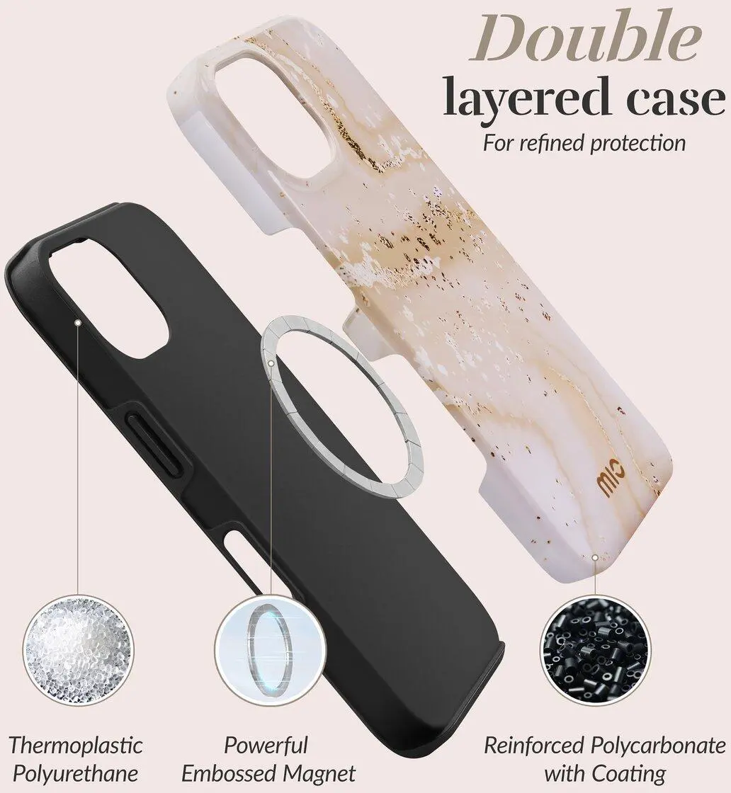 MIO MagSafe iPhone 16e Hoesje Hard Shell Back Cover Gold Marble afbeelding 6
