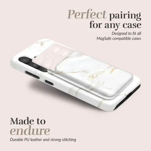 MIO Card Holder Universele MagSafe Kaarthouder / Pasjeshouder White Marble afbeelding 3