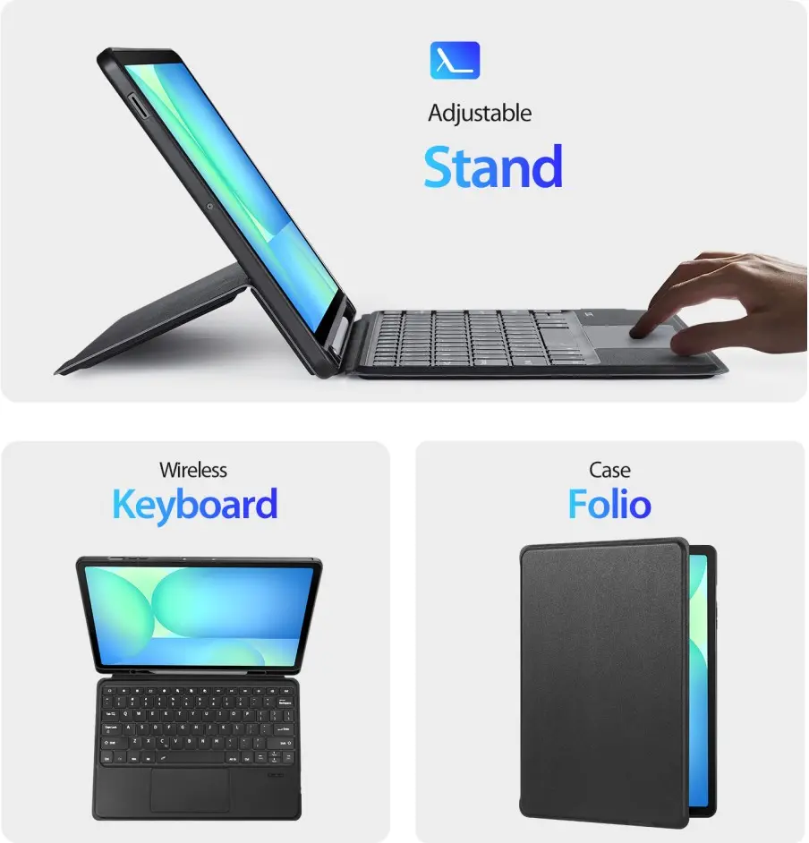 Dux Ducis Samsung Galaxy Tab S10 FE Plus Hoes Bluetooth Toetsenbord Zwart afbeelding 5