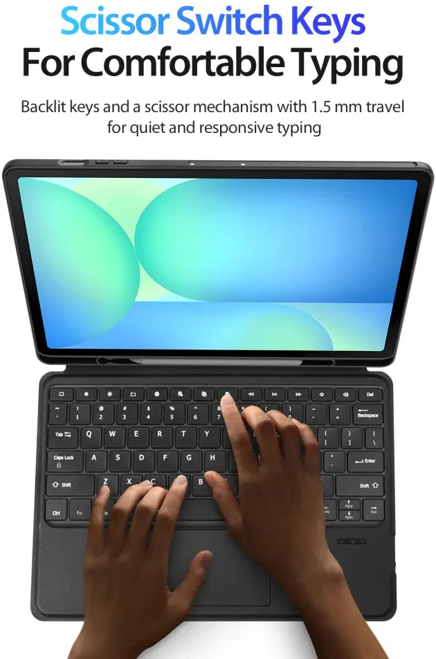 Dux Ducis Samsung Galaxy Tab S10 FE Plus Hoes Bluetooth Toetsenbord Zwart afbeelding 9