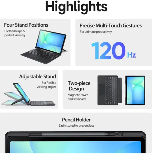 Dux Ducis Samsung Galaxy Tab S10 FE Plus Hoes Bluetooth Toetsenbord Zwart afbeelding 4