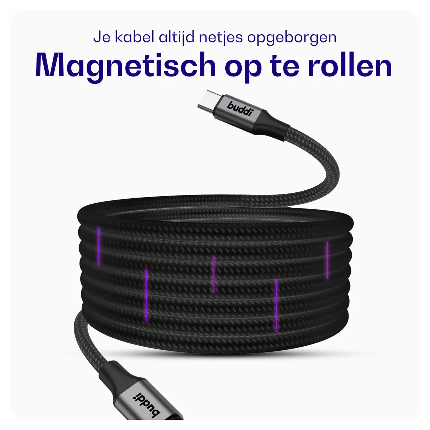 Buddi Flex USB-C naar USB-C Magnetische Kabel 60W Fast Charge 2M Zwart afbeelding 2