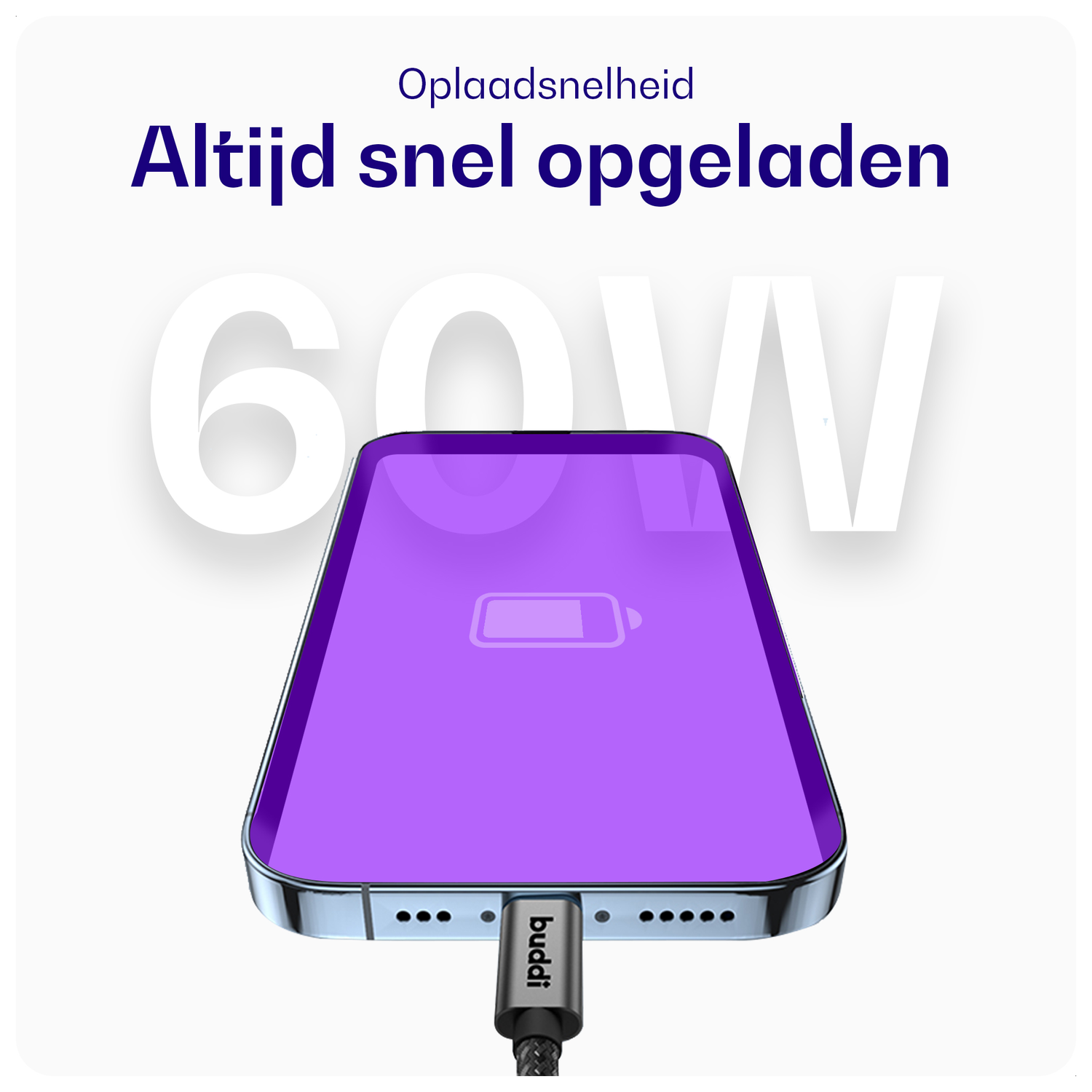 Buddi Flex USB-C naar USB-C Magnetische Kabel 60W Fast Charge 2M Zwart afbeelding 3