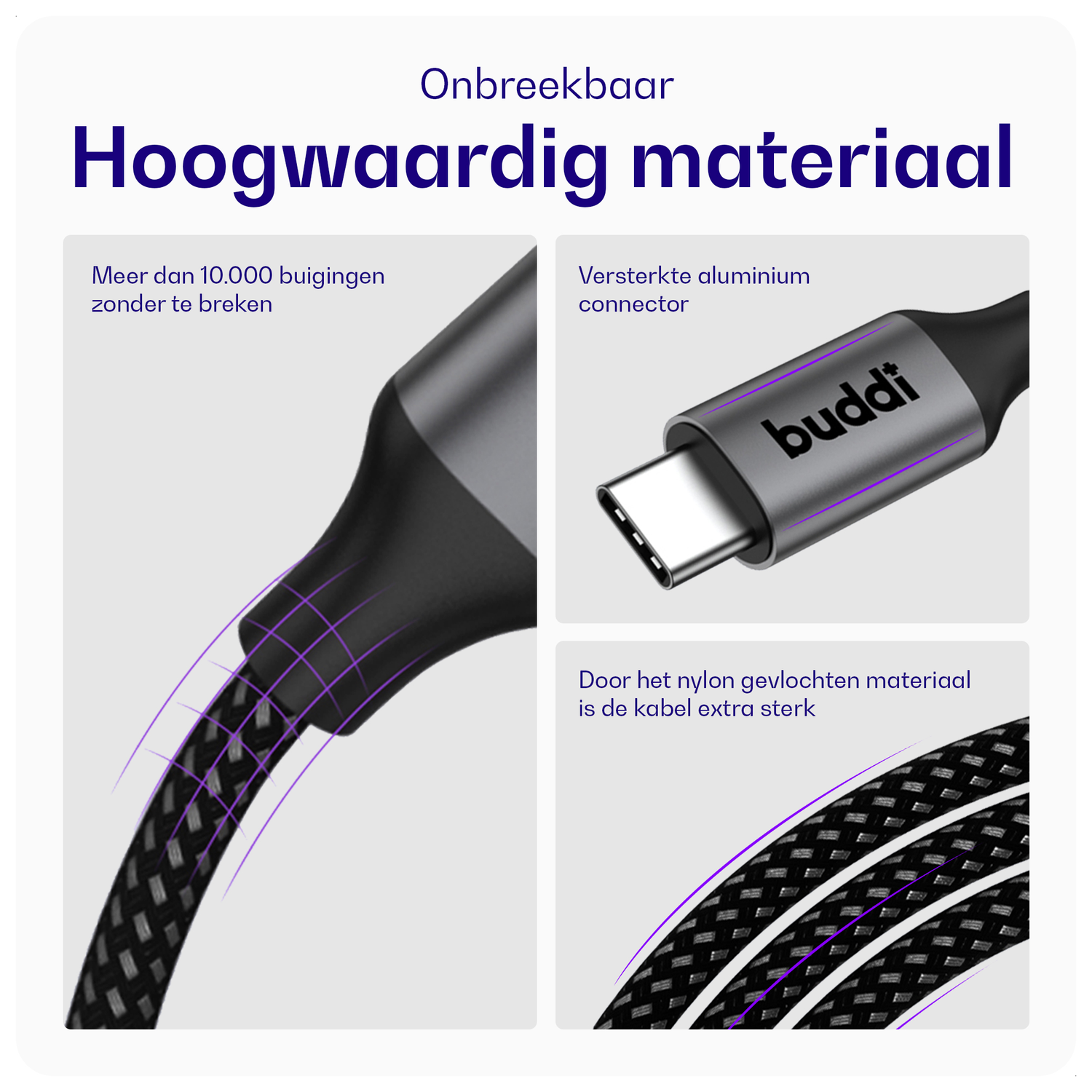 Buddi Flex USB-C naar USB-C Magnetische Kabel 60W Fast Charge 2M Zwart afbeelding 7