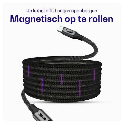 Buddi Flex USB-C naar USB-C Magnetische Kabel 60W Fast Charge 2M Zwart afbeelding 2