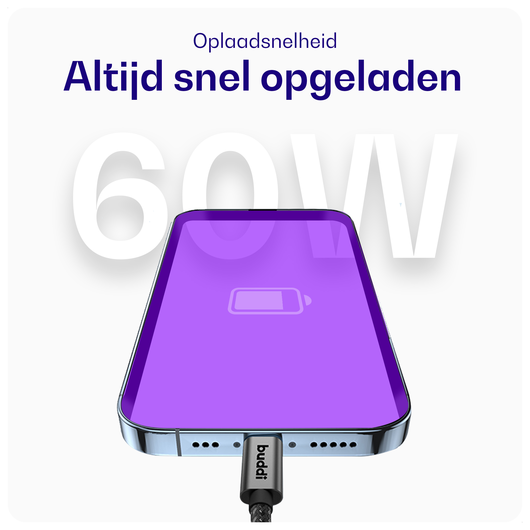 Buddi Flex USB-C naar USB-C Magnetische Kabel 60W Fast Charge 2M Zwart afbeelding 3