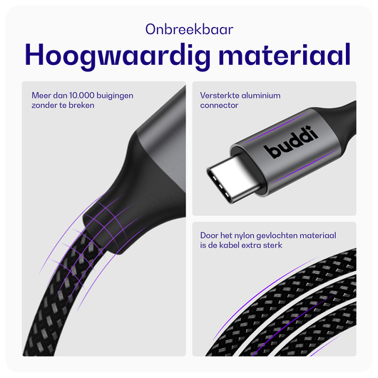 Buddi Flex USB-C naar USB-C Magnetische Kabel 60W Fast Charge 2M Zwart afbeelding 7