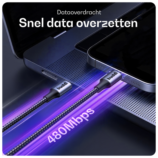 Buddi Flex USB-C naar USB-C Magnetische Kabel 60W Fast Charge 2M Zwart afbeelding 8