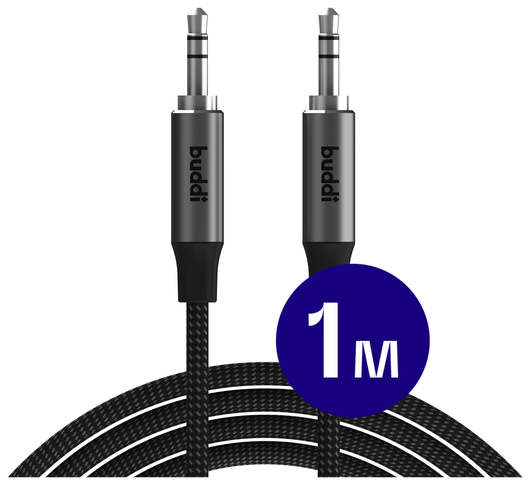Buddi Flex 3.5mm Jack Aux Audio Kabel 1 Meter Zwart afbeelding 1
