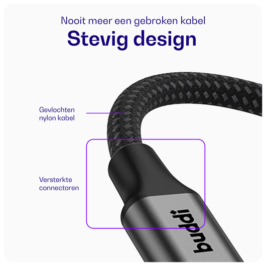 Buddi Flex 3.5mm Jack Aux Audio Kabel 1 Meter Zwart afbeelding 2