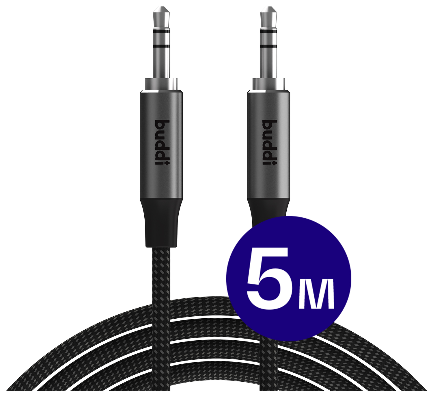 Buddi Flex 3.5mm Jack Aux Audio Kabel 5 Meter Zwart afbeelding 1