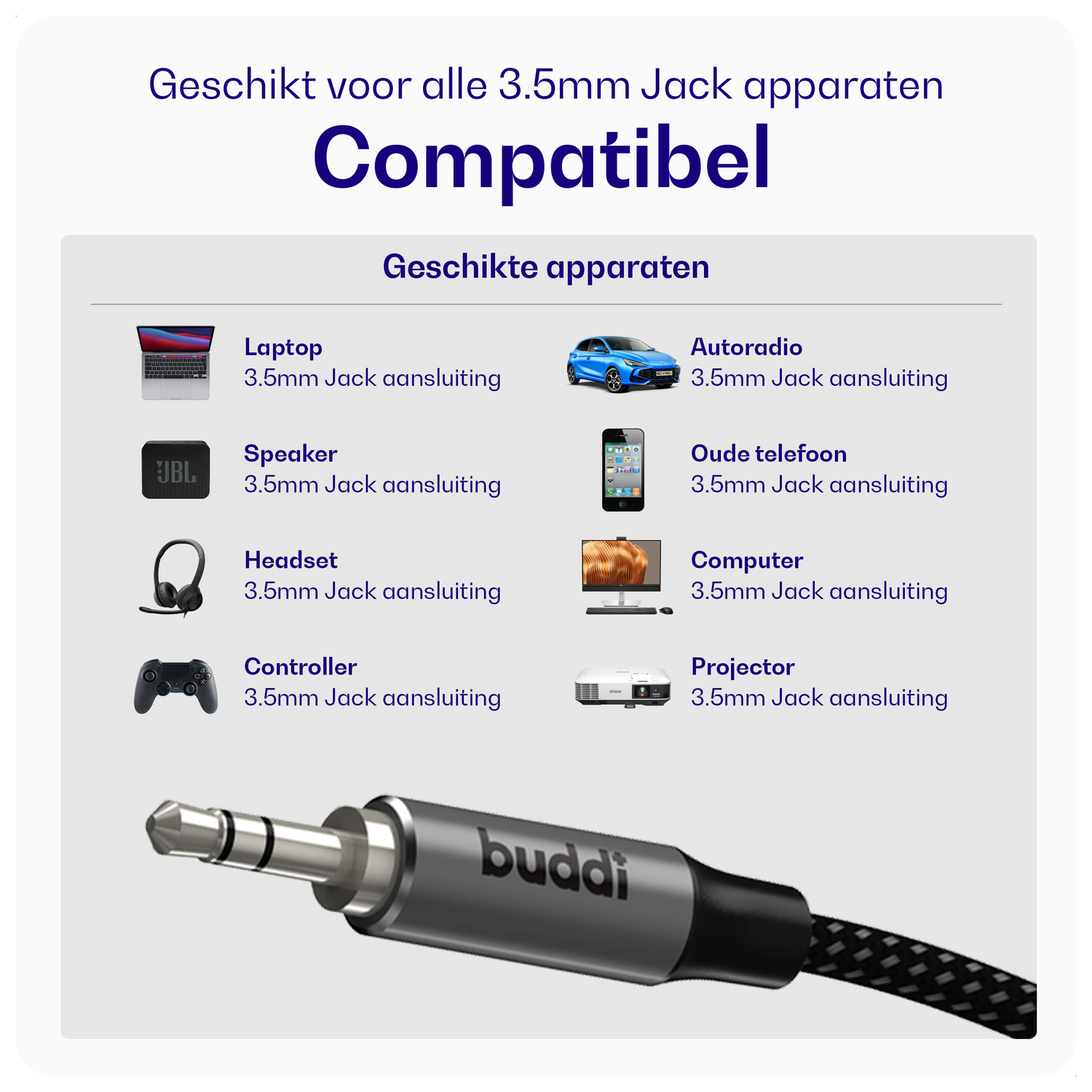 Buddi Flex 3.5mm Jack Aux Audio Kabel 5M Zwart afbeelding 6