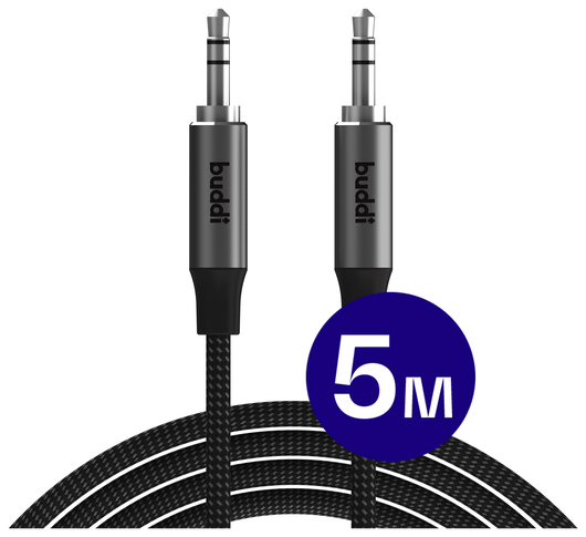 Buddi Flex 3.5mm Jack Aux Audio Kabel 5 Meter Zwart afbeelding 1
