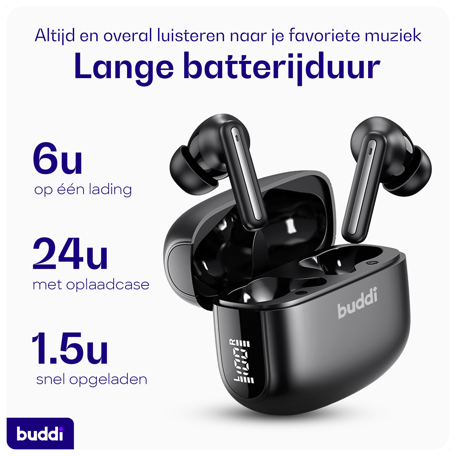 Buddi Pulse Draadloze Oordopjes Noise Cancelling ANC + ENC Zwart afbeelding 3