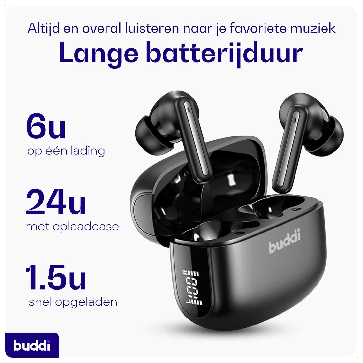 Buddi Pulse Draadloze Oordopjes Noise Cancelling Zwart afbeelding 4